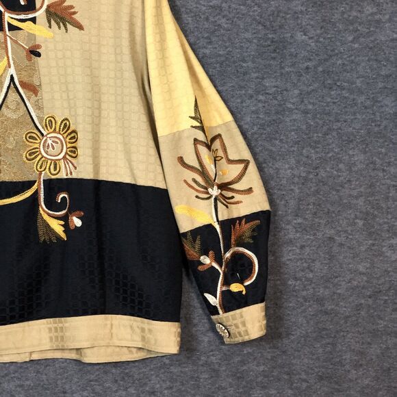 Indigo Moon Jacket Womens L Floral Embroidered Colorful Shirt Brown/Beige/Honey - Picture 9 of 14